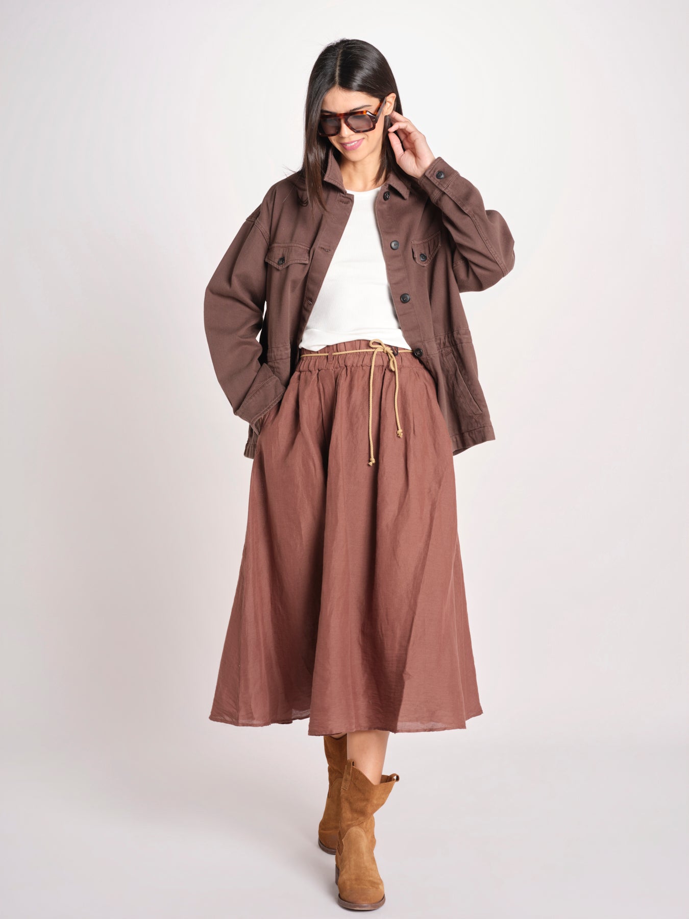 gonna in lino con coulisse MARTINA SOFTLINEN BROWN true avenue 