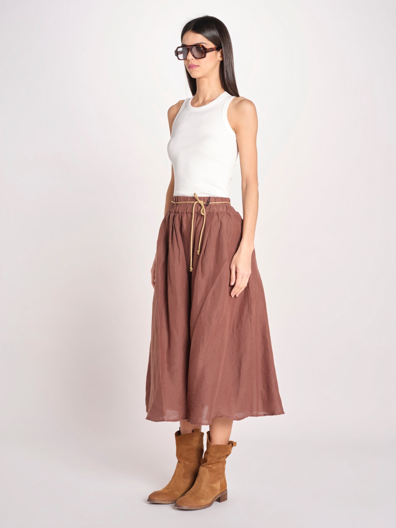 gonna in lino con coulisse MARTINA SOFTLINEN BROWN true avenue 