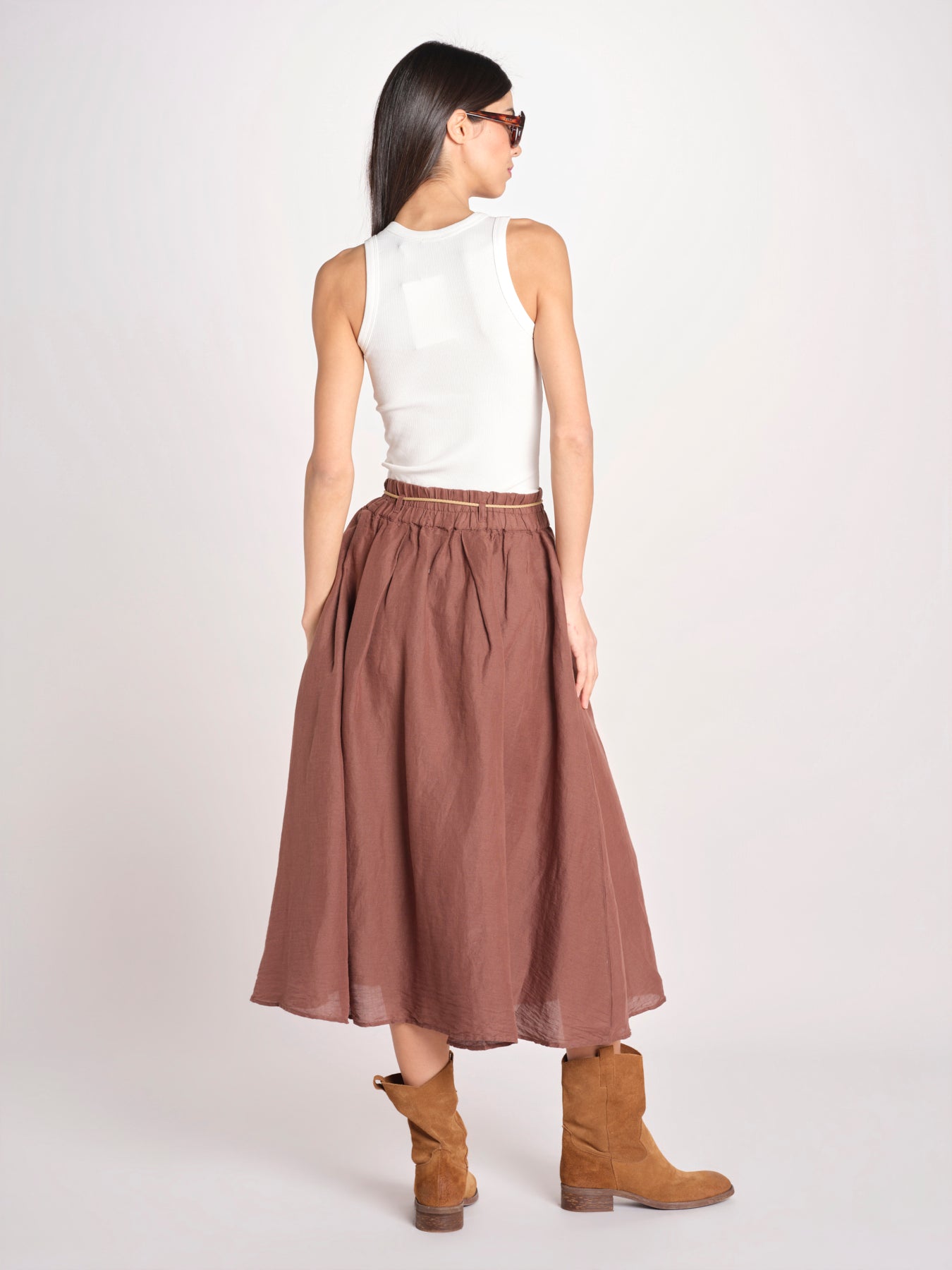 gonna in lino con coulisse MARTINA SOFTLINEN BROWN true avenue 