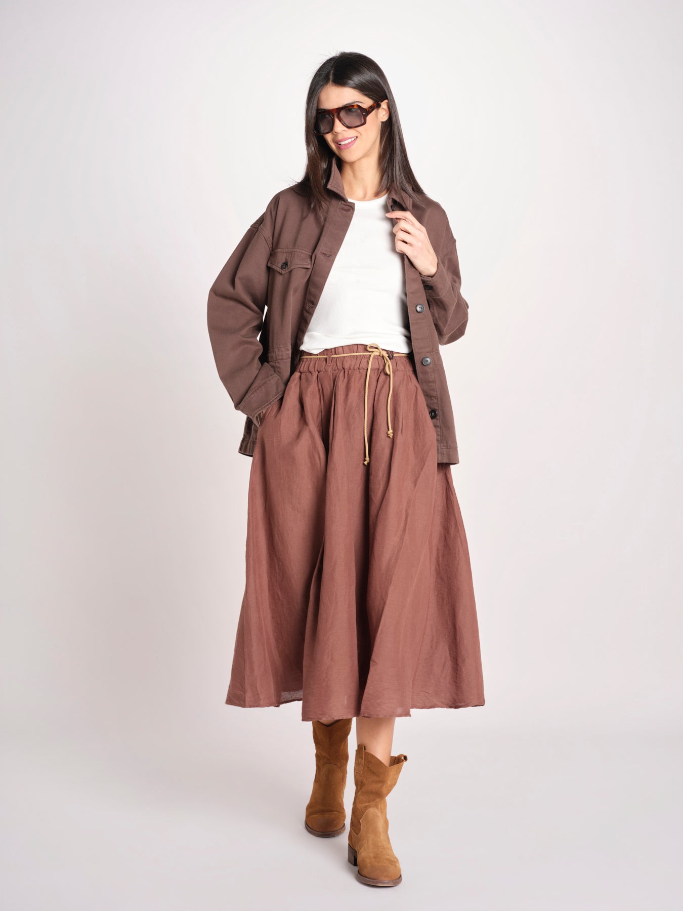 gonna in lino con coulisse MARTINA SOFTLINEN BROWN true avenue 
