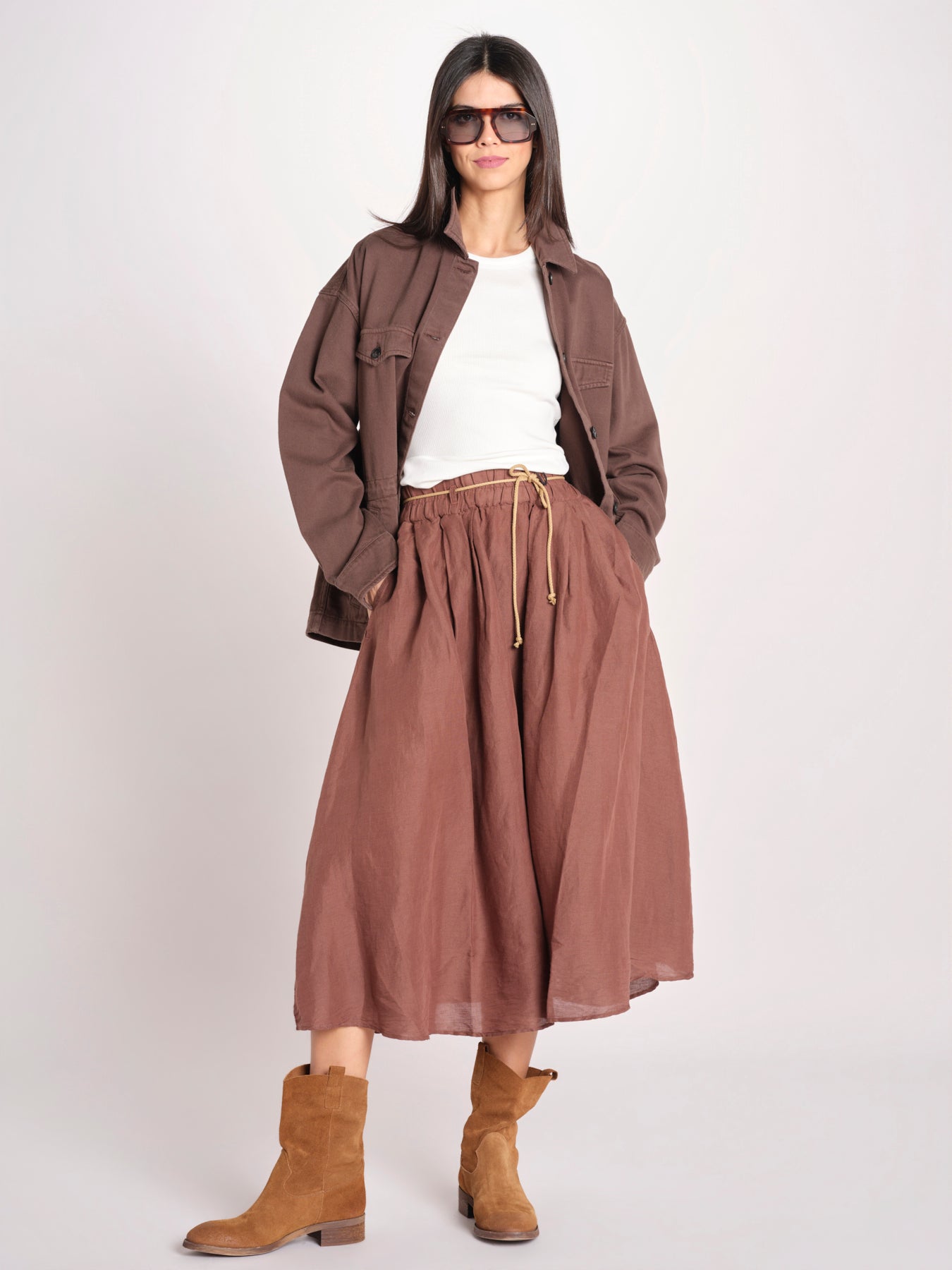 gonna in lino con coulisse MARTINA SOFTLINEN BROWN true avenue 