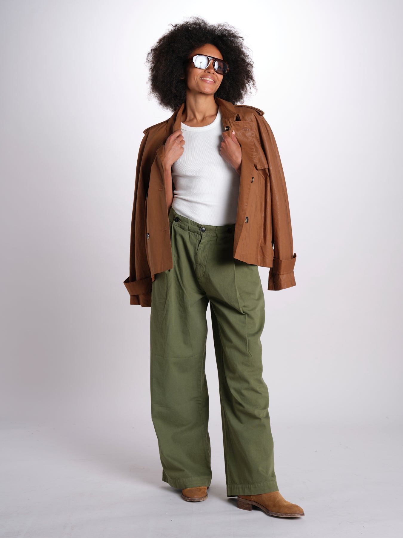 pantalone pinces in cotone NANCY ESSELING GREEN true avenue 