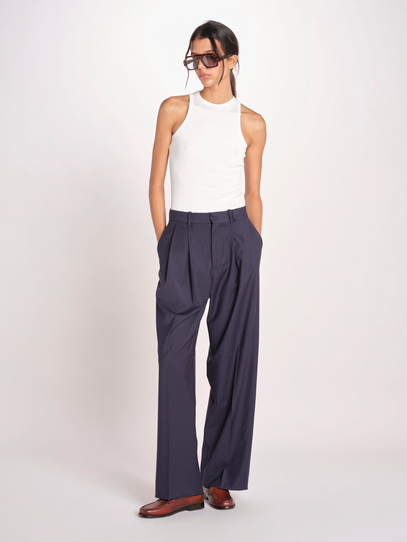 patalone con pinces NOEMI COOL WOOL NAVY BLUE true avenue 