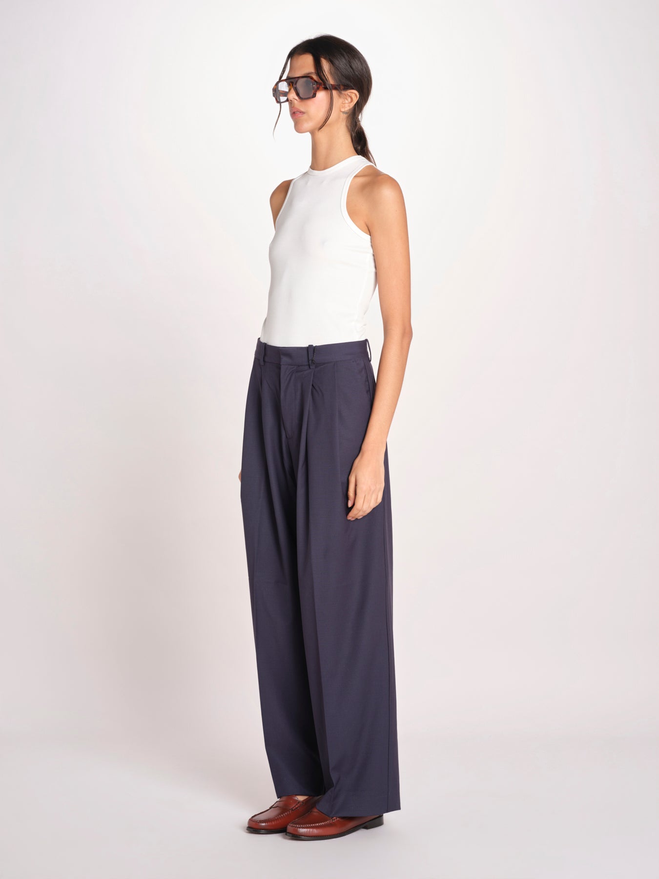 patalone con pinces NOEMI COOL WOOL NAVY BLUE true avenue 