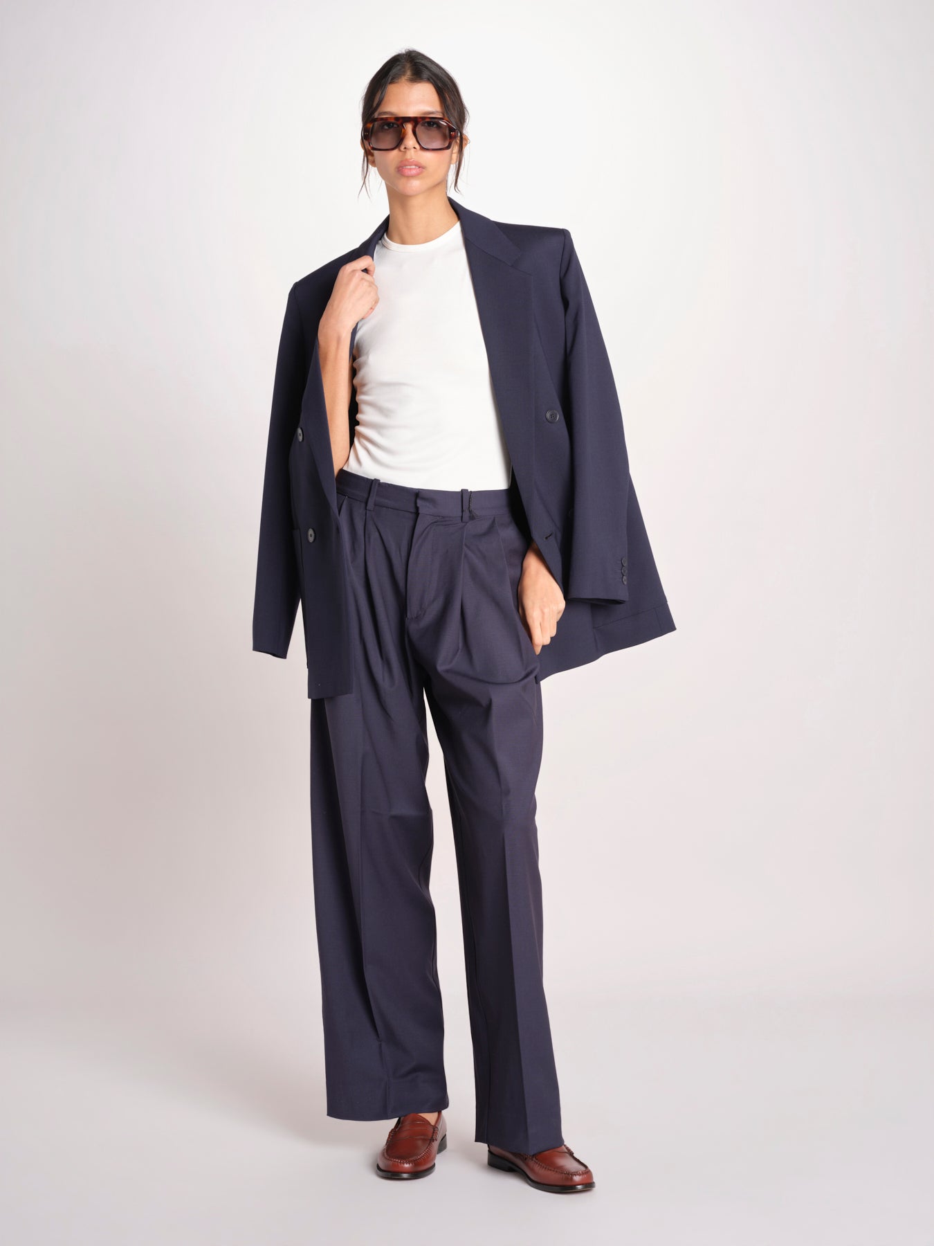 patalone con pinces NOEMI COOL WOOL NAVY BLUE true avenue 
