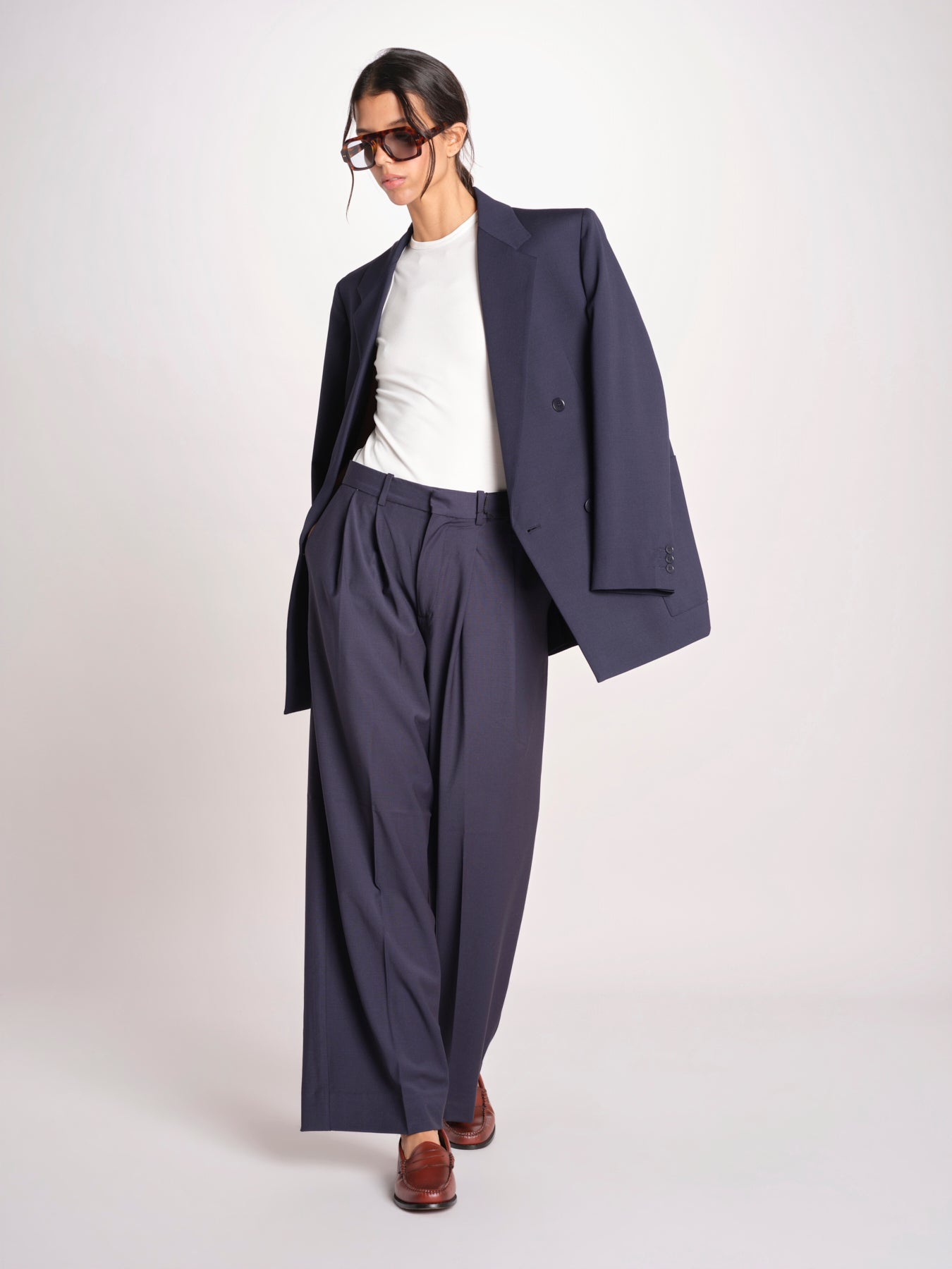 patalone con pinces NOEMI COOL WOOL NAVY BLUE true avenue 