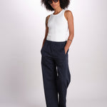 pantaloner dritto con eleastico in vita PENSIL BLU true avenue 