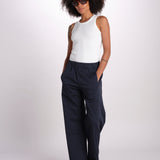 pantaloner dritto con eleastico in vita PENSIL BLU true avenue 