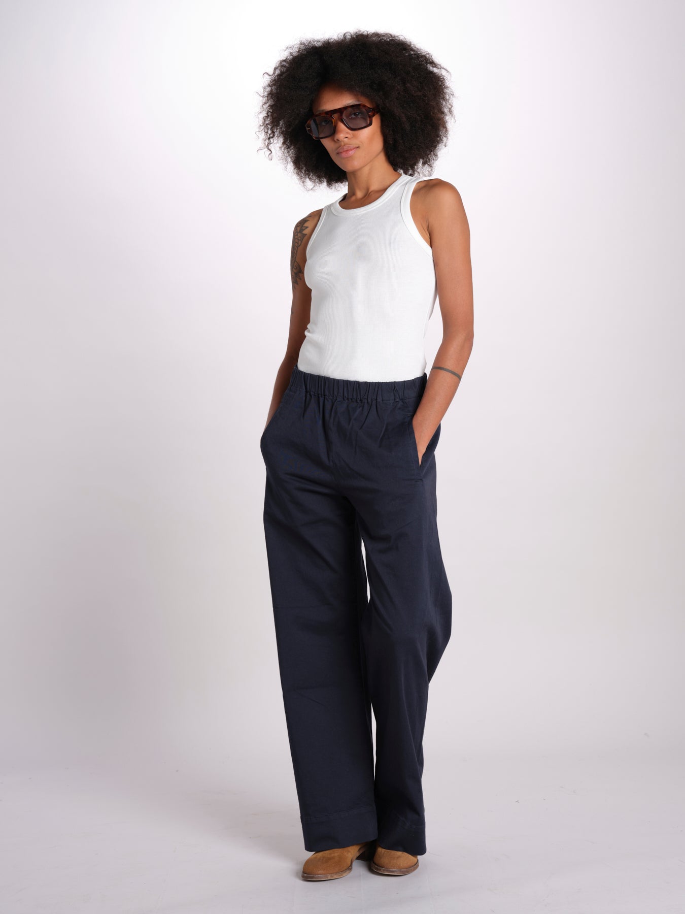 pantaloner dritto con eleastico in vita PENSIL BLU true avenue 