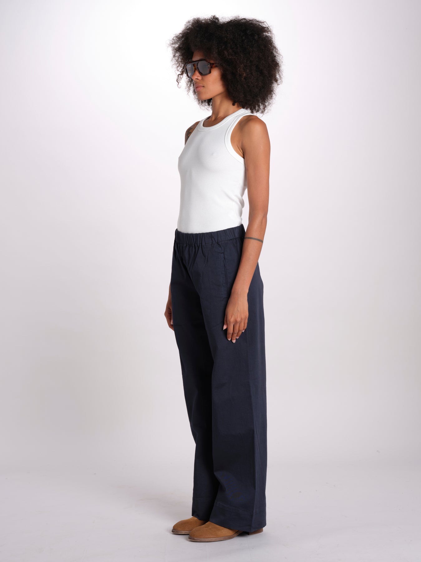 pantaloner dritto con eleastico in vita PENSIL BLU true avenue 