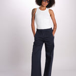 pantaloner dritto con eleastico in vita PENSIL BLU true avenue 