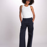 pantaloner dritto con eleastico in vita PENSIL BLU true avenue 