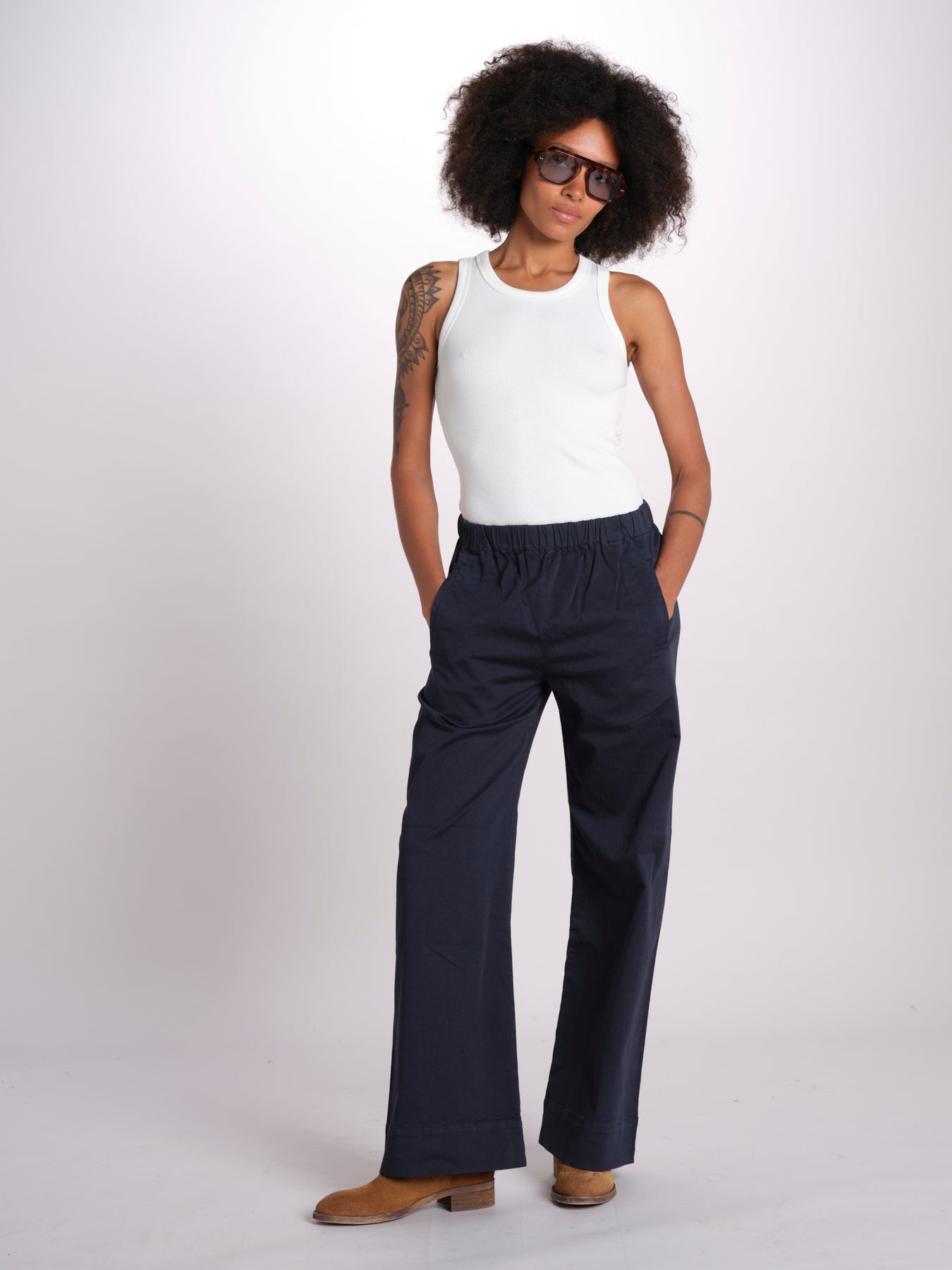 pantaloner dritto con eleastico in vita PENSIL BLU true avenue 