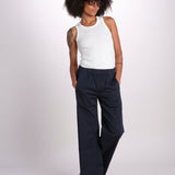 pantaloner dritto con eleastico in vita PENSIL BLU true avenue 