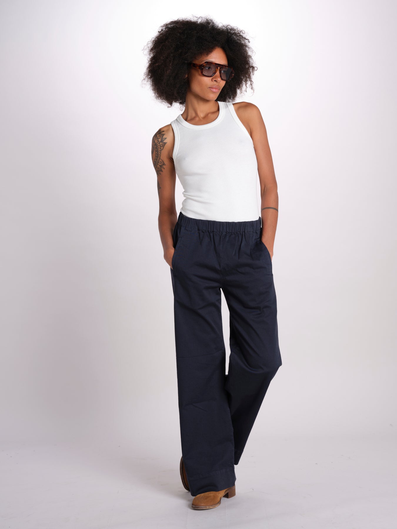 pantaloner dritto con eleastico in vita PENSIL BLU true avenue 