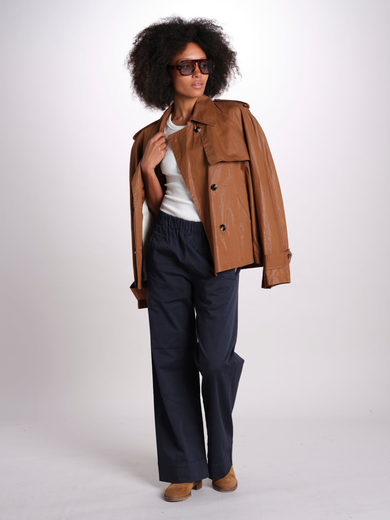 pantaloner dritto con eleastico in vita PENSIL BLU true avenue 