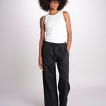 pantalone diritto con elastico in vita PENSIL BLACK BL true avenue 