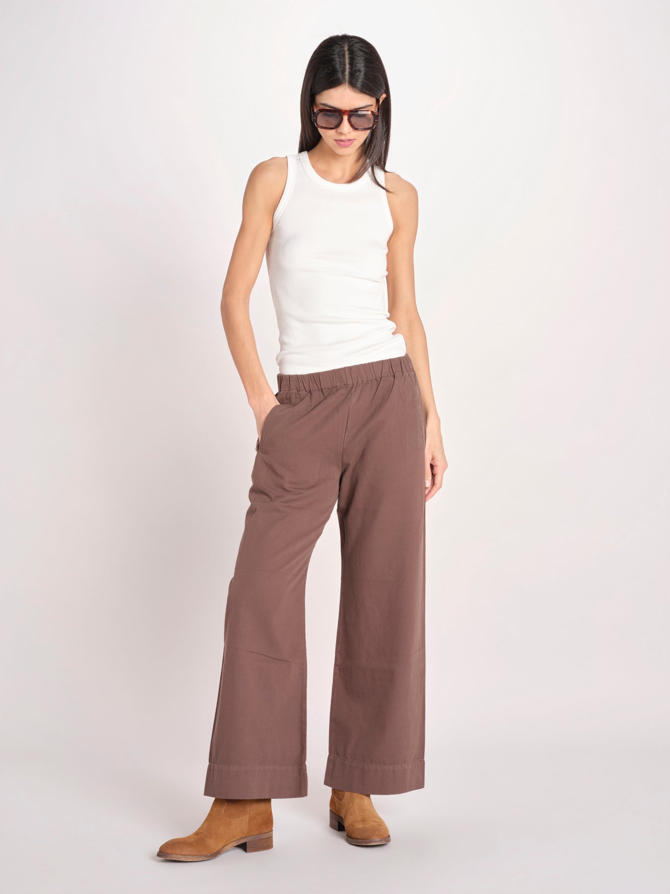 pantalone diritto con elastico in vita PENSIL ESSELING BROWN true avenue 