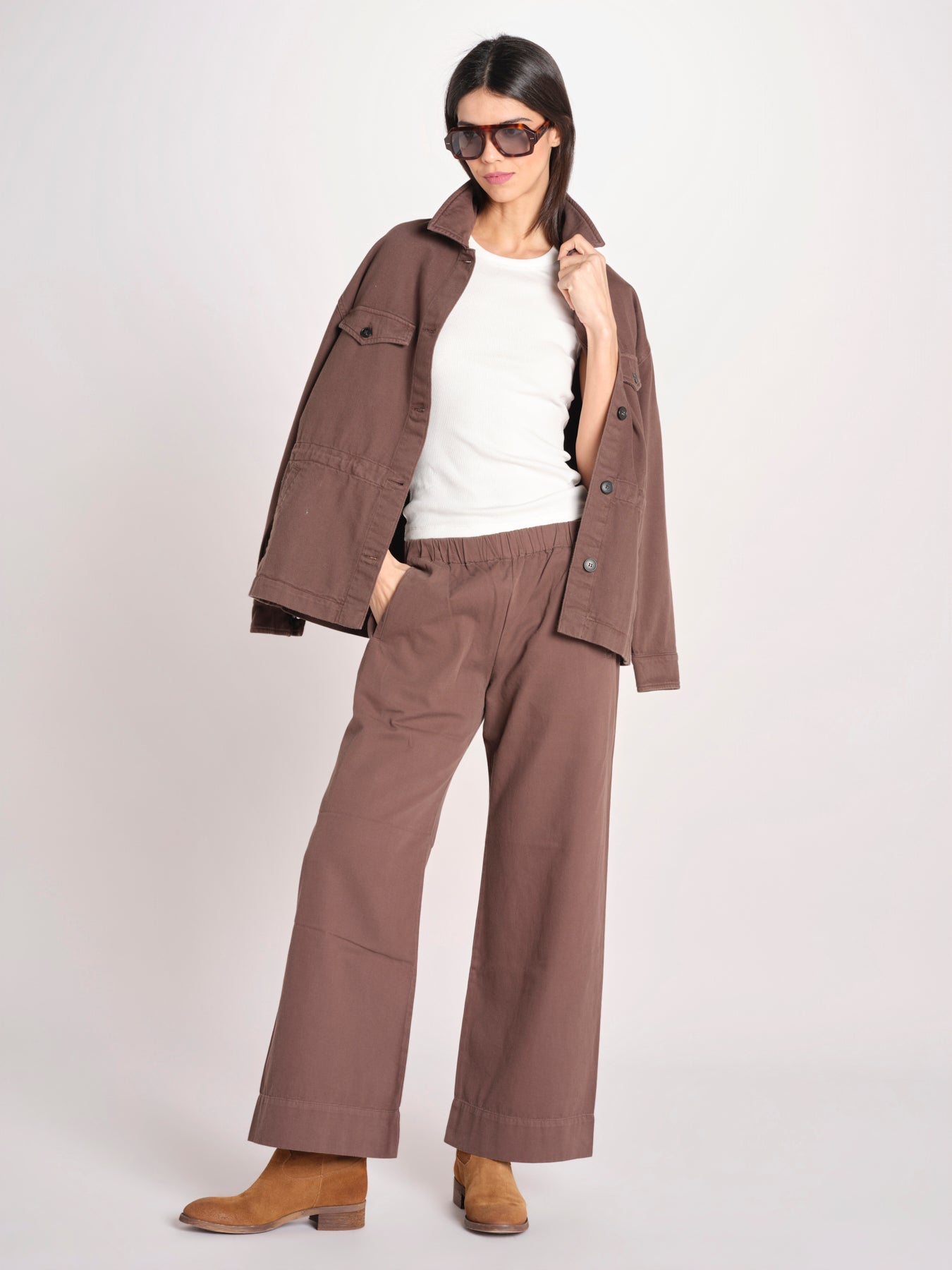pantalone diritto con elastico in vita PENSIL ESSELING BROWN true avenue 