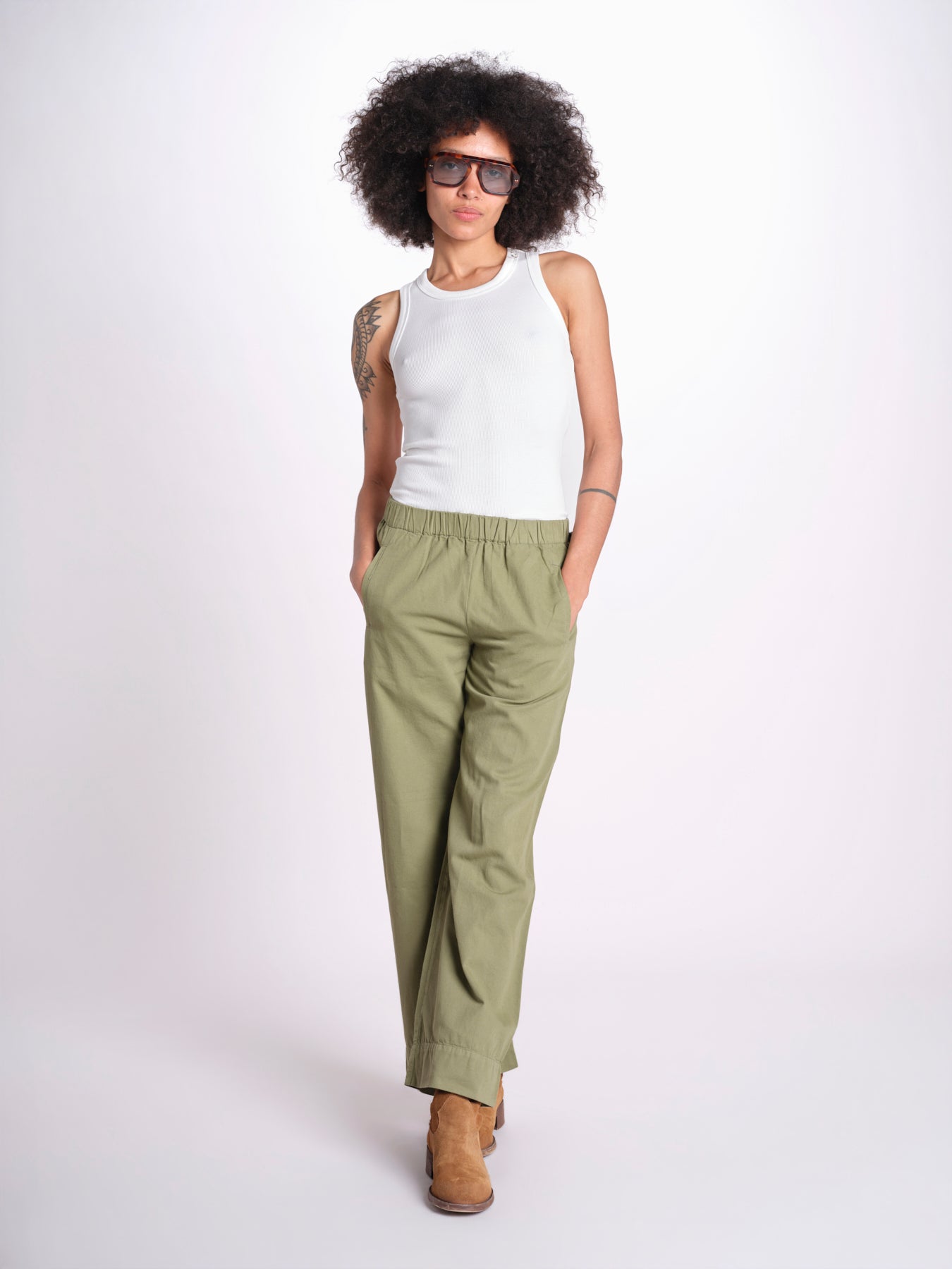 pantalone diritto con elastico in vita PENSIL ESSELING GREEN true avenue 