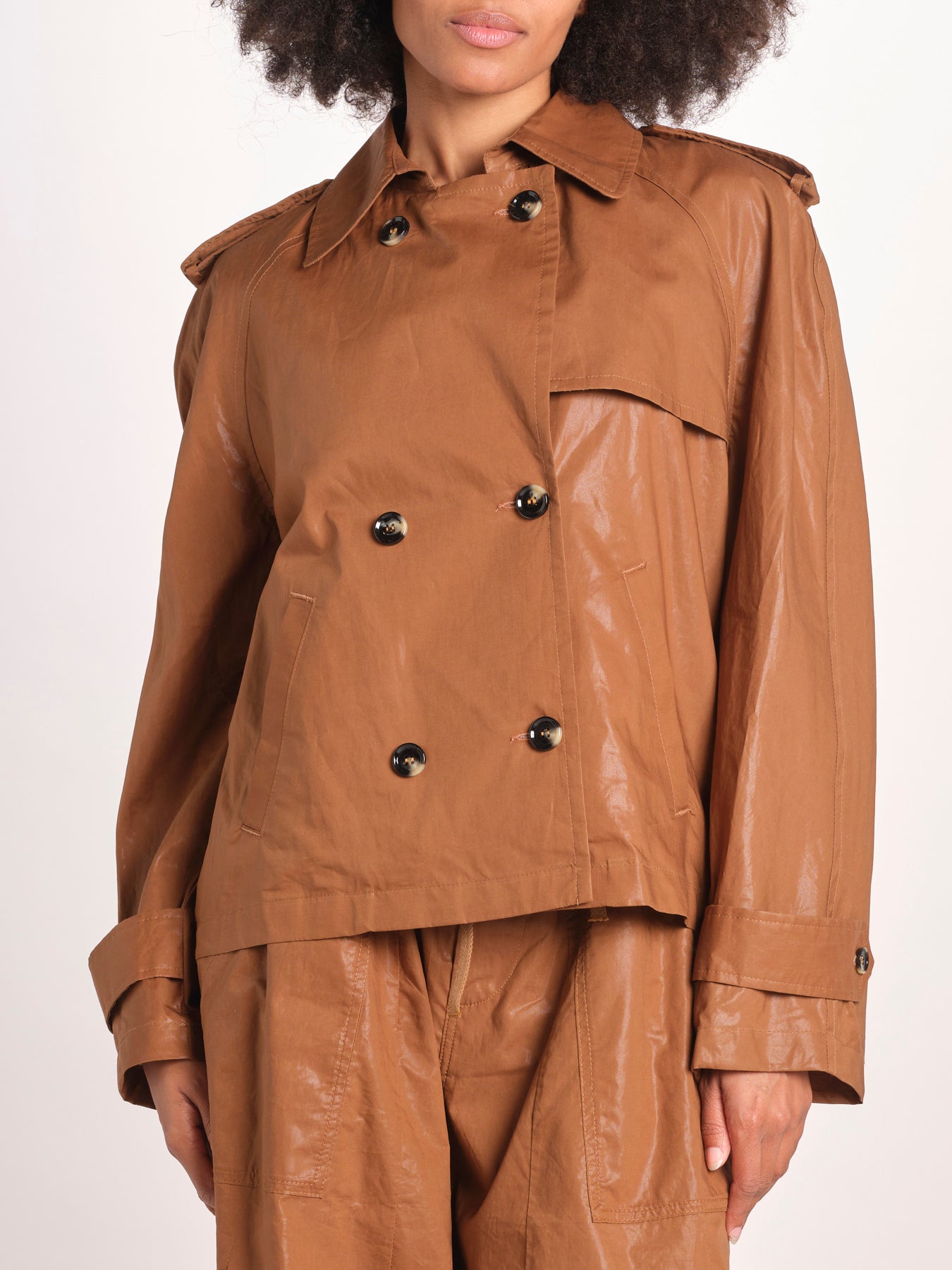 giubbotto in lino cerato TATI WAXTOUCH BROWN true avenue 