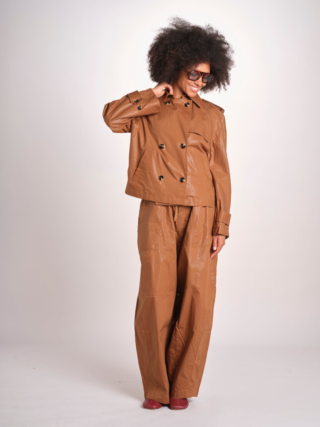 giubbotto in lino cerato TATI WAXTOUCH BROWN true avenue 