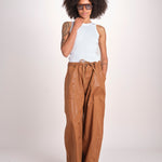 pantalone in lino cerato TELLA WAXTOUCH BROWN true avenue 