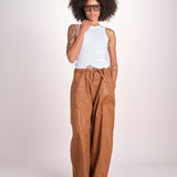 pantalone in lino cerato TELLA WAXTOUCH BROWN true avenue 