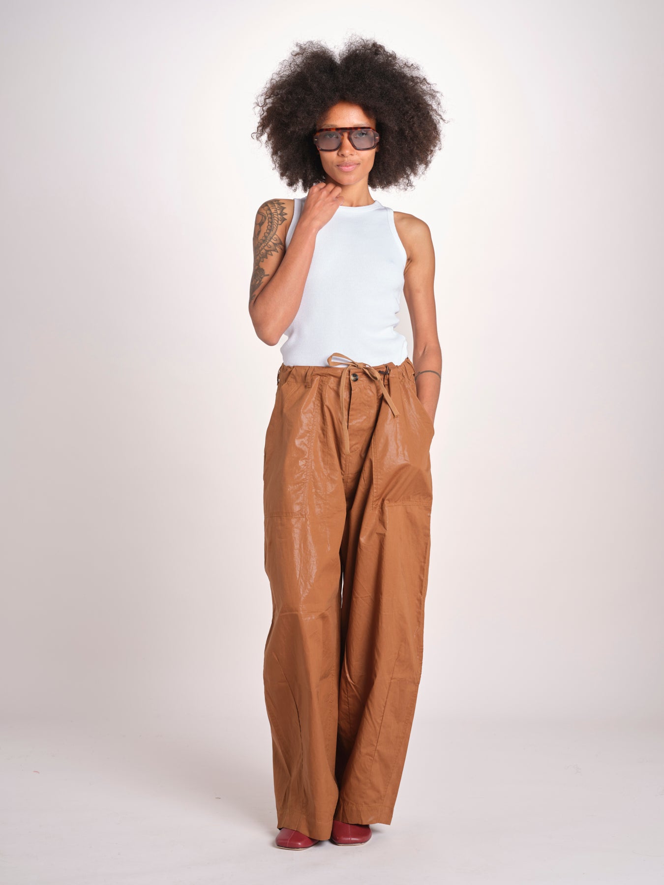 pantalone in lino cerato TELLA WAXTOUCH BROWN true avenue 