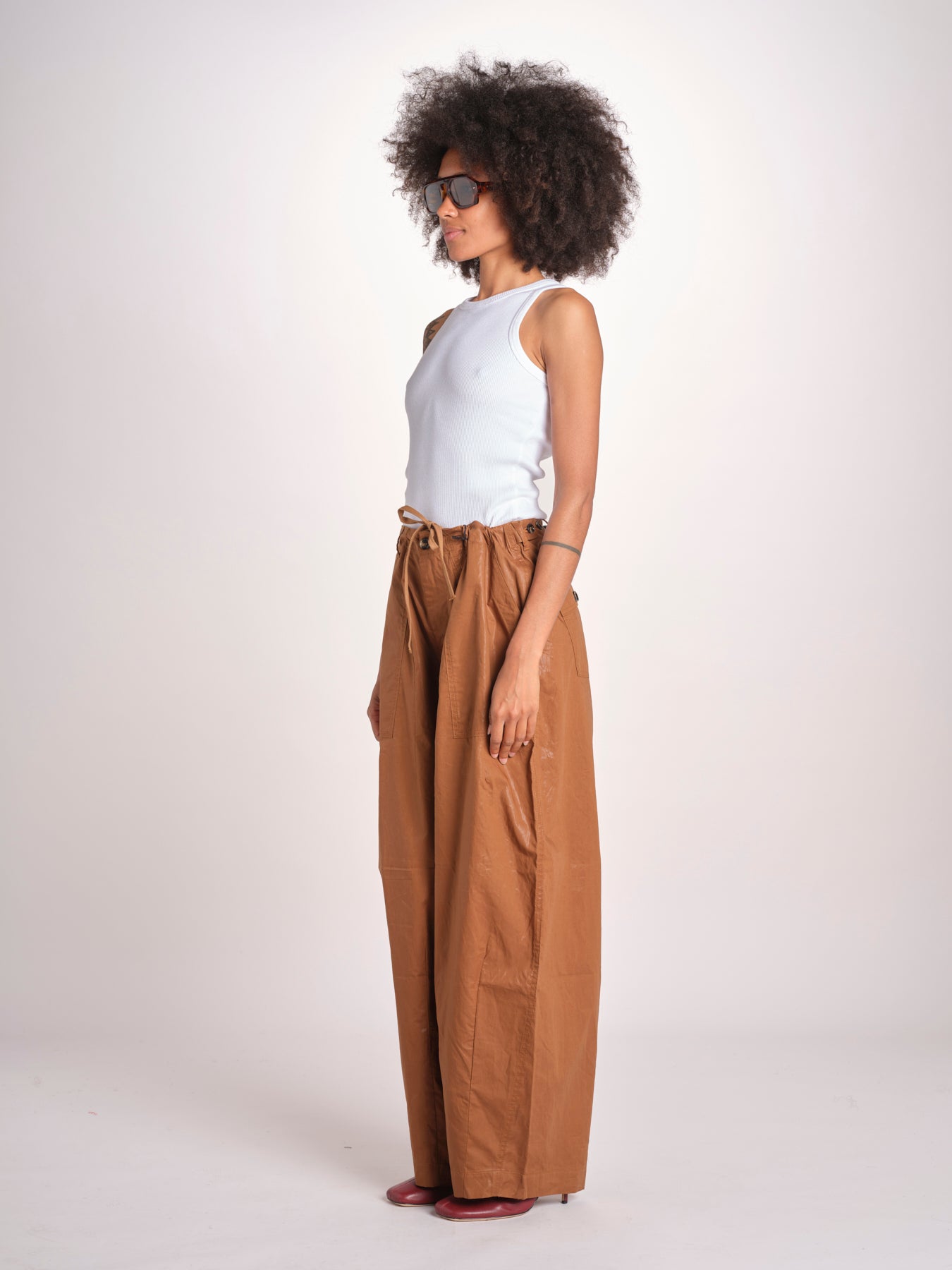 pantalone in lino cerato TELLA WAXTOUCH BROWN true avenue 