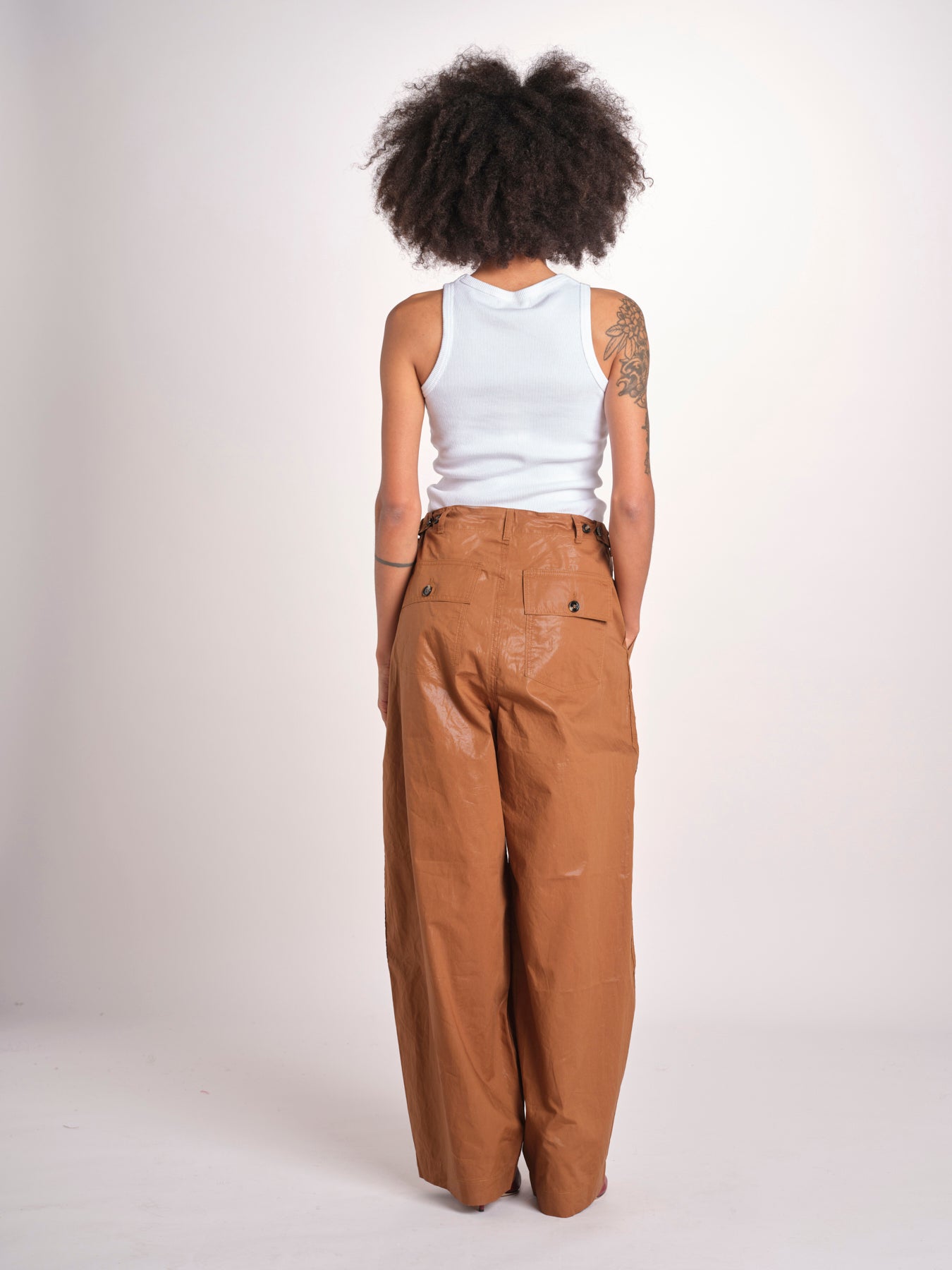 pantalone in lino cerato TELLA WAXTOUCH BROWN true avenue 
