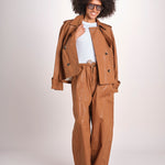 pantalone in lino cerato TELLA WAXTOUCH BROWN true avenue 