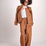 pantalone in lino cerato TELLA WAXTOUCH BROWN true avenue 