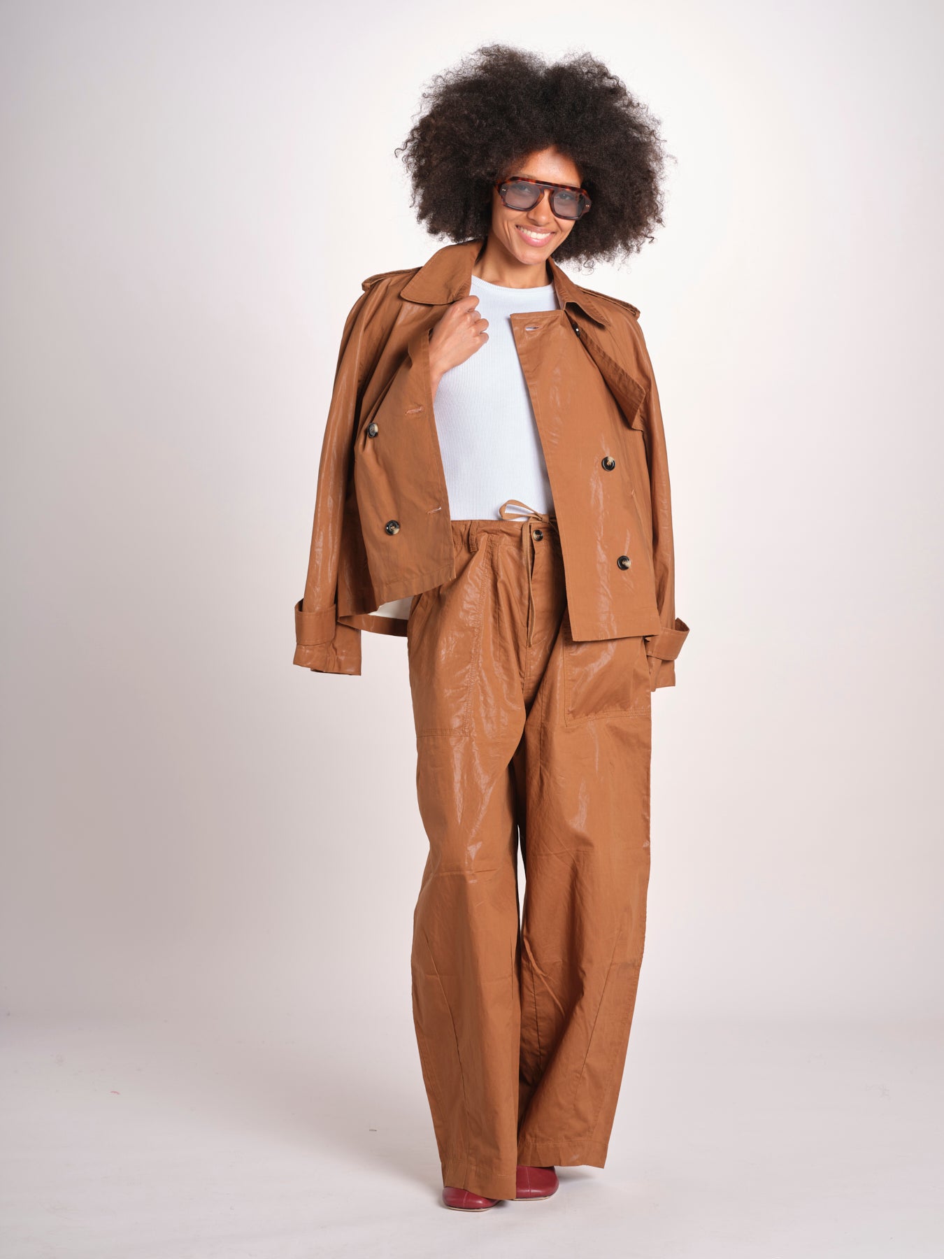pantalone in lino cerato TELLA WAXTOUCH BROWN true avenue 