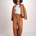 pantalone in lino cerato TELLA WAXTOUCH BROWN true avenue 