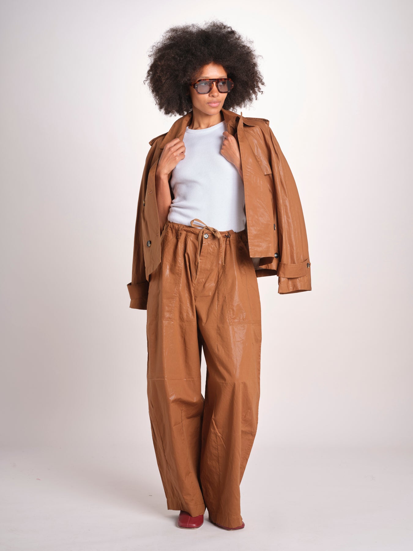 pantalone in lino cerato TELLA WAXTOUCH BROWN true avenue 