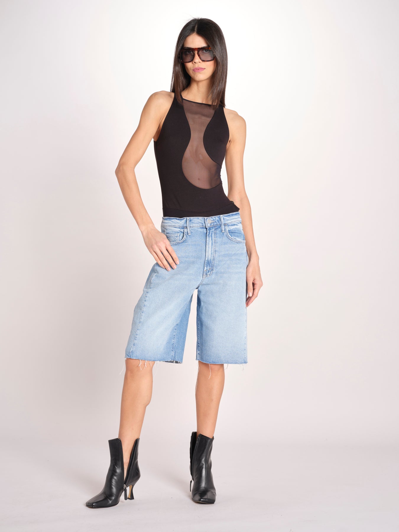 body trasparente asimmetrico FRONT ROW NERO undress code 