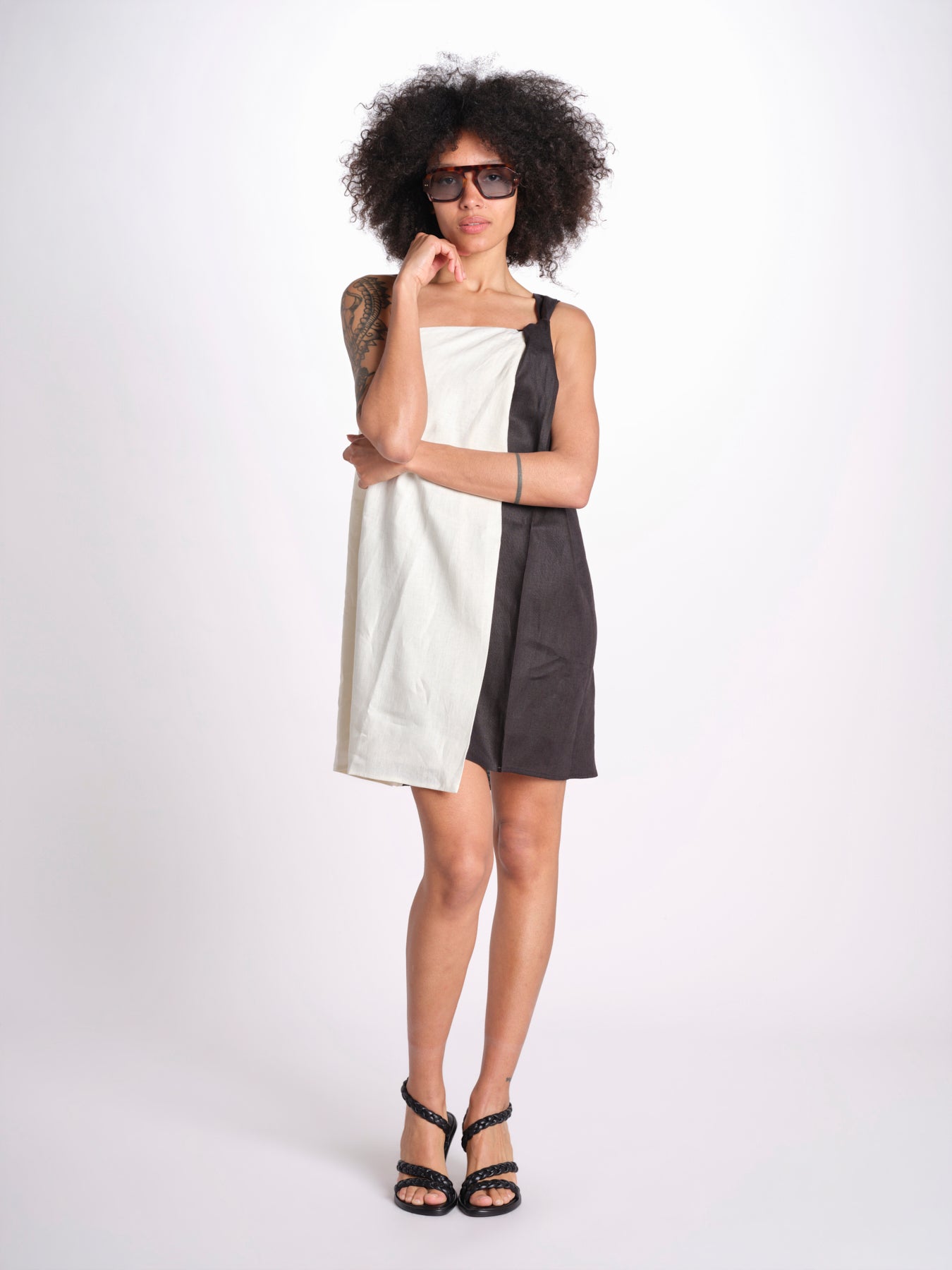 miniabito bicolore in  lino ORCHID NERO undress code 