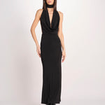 abito lungo con scollo drappeggiato RHAPSODY NERO undress code 