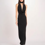 abito lungo con scollo drappeggiato RHAPSODY NERO undress code 