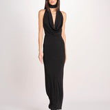 abito lungo con scollo drappeggiato RHAPSODY NERO undress code 