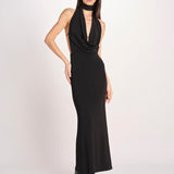 abito lungo con scollo drappeggiato RHAPSODY NERO undress code 