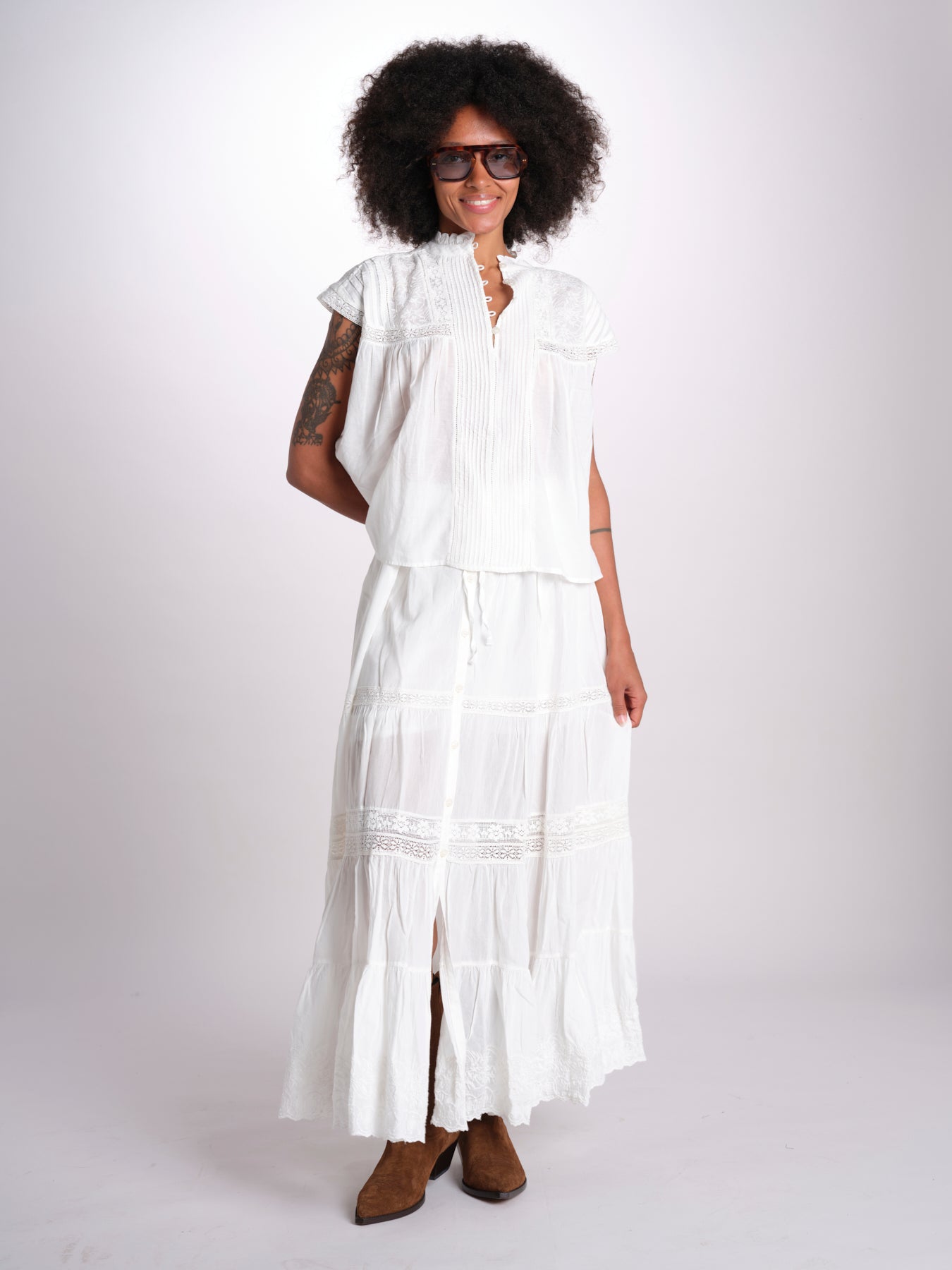 gonna in voille e pizzo CARAVELLE 6EVA53-V07316 BLANC vanessa bruno 