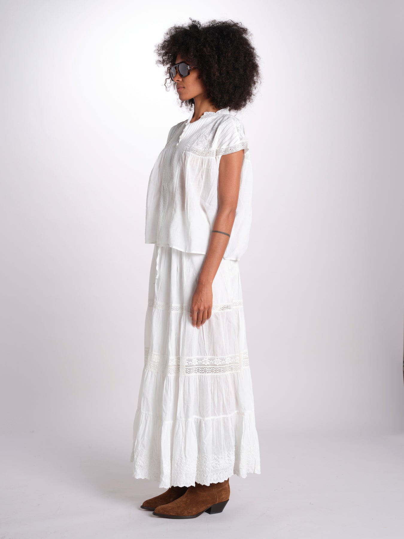 gonna in voille e pizzo CARAVELLE 6EVA53-V07316 BLANC vanessa bruno 