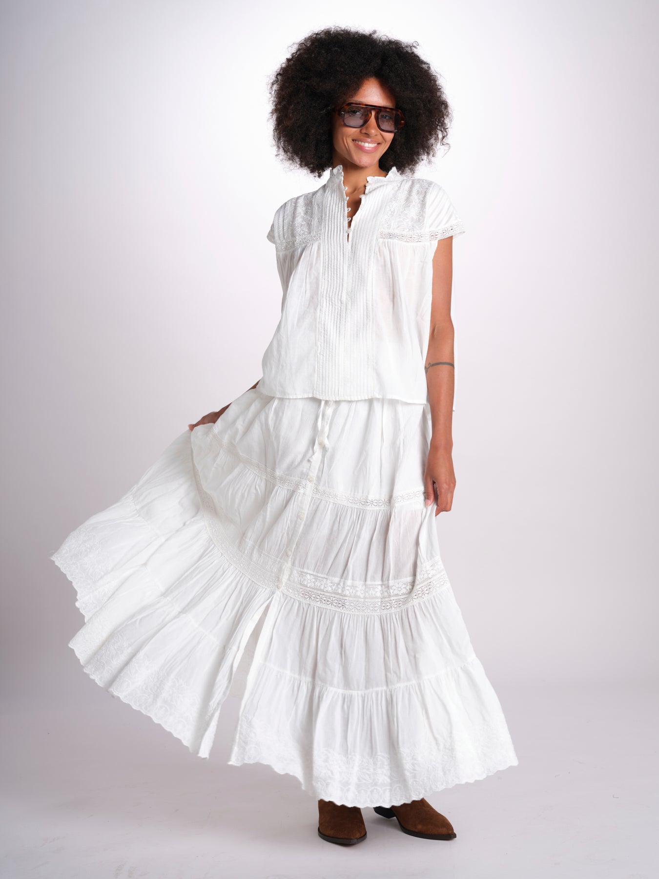 gonna in voille e pizzo CARAVELLE 6EVA53-V07316 BLANC vanessa bruno 
