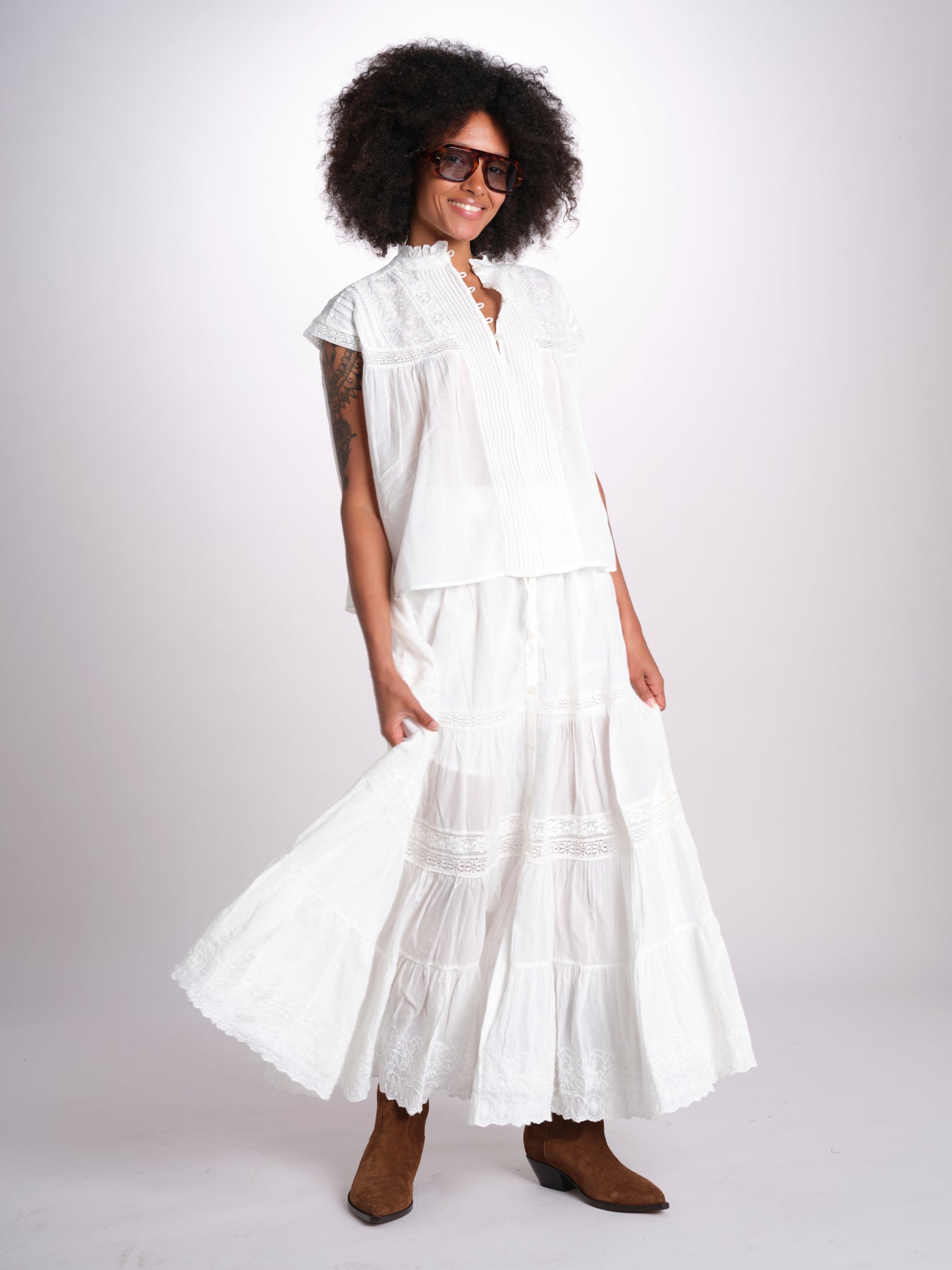 gonna in voille e pizzo CARAVELLE 6EVA53-V07316 BLANC vanessa bruno 