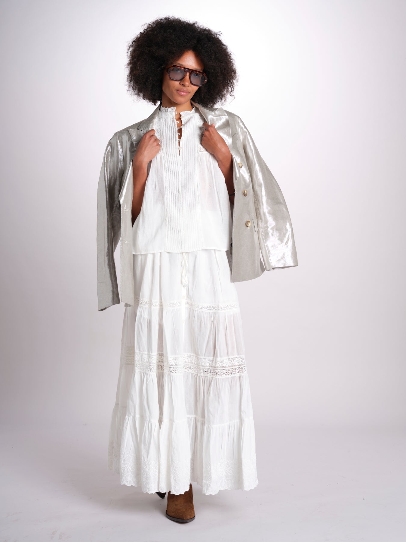 gonna in voille e pizzo CARAVELLE 6EVA53-V07316 BLANC vanessa bruno 