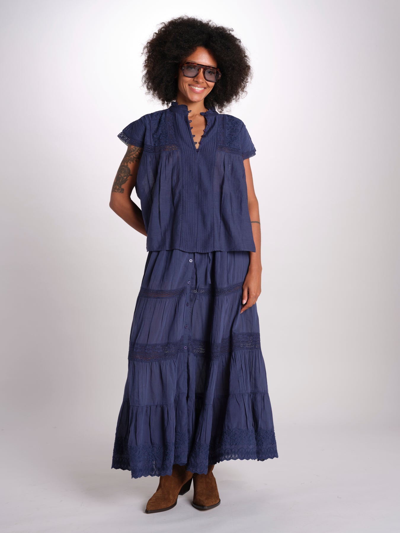 gonna in voille e pizzo CARAVELLE 6EVA53-V07316 ENCRE vanessa bruno 