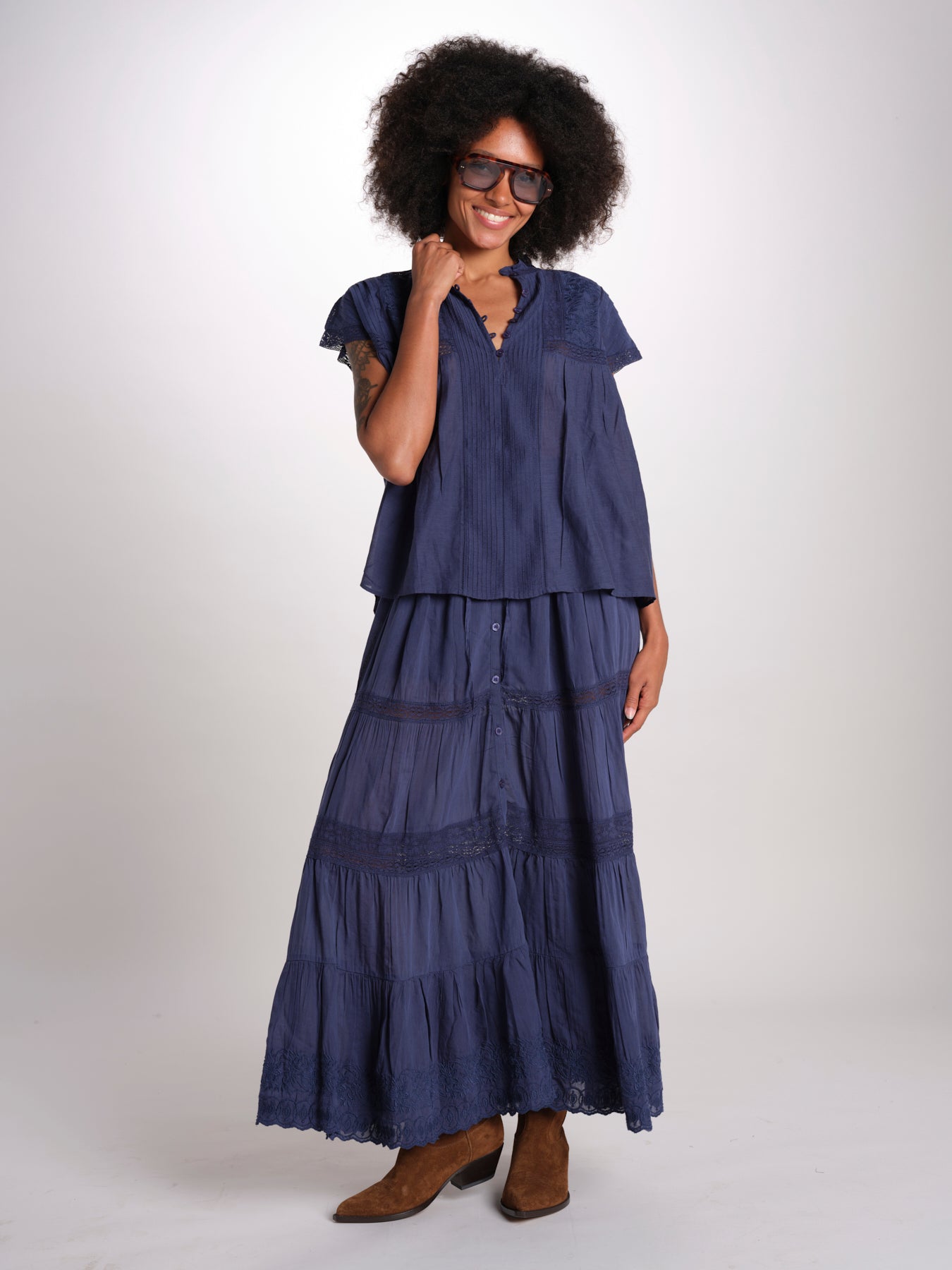 gonna in voille e pizzo CARAVELLE 6EVA53-V07316 ENCRE vanessa bruno 
