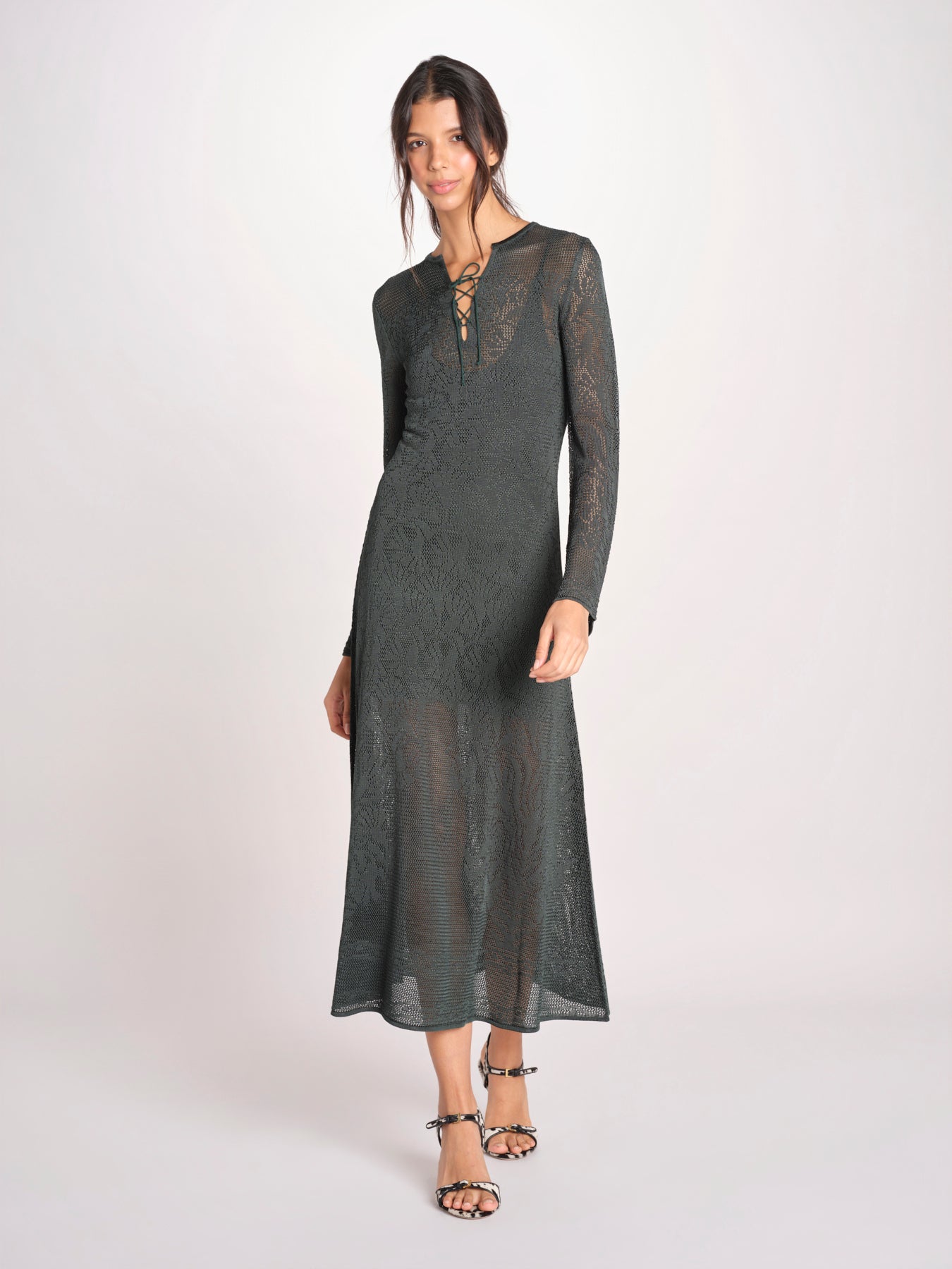 abito lungo con  manica lunga in maglia EZILDA 5EVC18-V08607 VERT BOUTEILLE vanessa bruno 